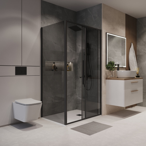 Душевой уголок Niagara Nova NG-85-14TB-TB100-34 140х100 стекло тонированное профиль черный матовый без поддона - фото 3