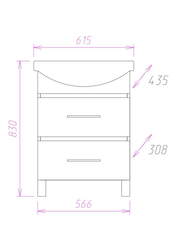 Тумба под раковину Onika Дельта 106090 57х31х68 напольная - фото 3