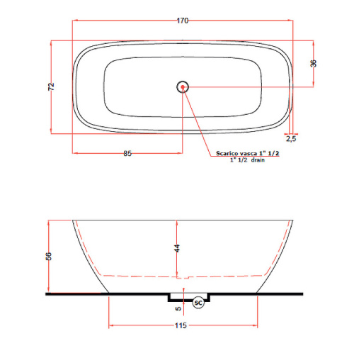 Ванна из искусственного камня Gruppo Treesse BRIO V297BL 170х72 отдельностоящая прямоугольная - фото 3
