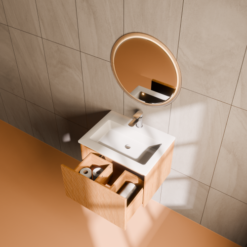 Тумба с раковиной+зеркало Art Decco Elizabeth (Элизабет) AEL06W11S1M0 60x45x40 подвесная цвет белый дуб - фото 3