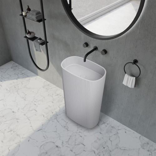 Раковина из искусственного камня Abber STEIN AS2502-H 55х36 напольная цвет белый матовый без отверстий под смеситель - фото 2