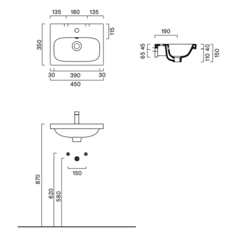 Раковина керамическая Catalano Alvea 45 см 620450001 подвесная цвет белый без отверстий под смеситель - фото 2