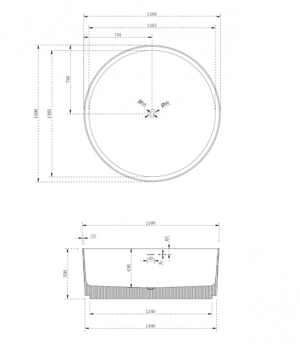Ванна из искусственного камня Abber Stein AS9679Blau 150х150 отдельностоящая круглая с каркасом - фото 3