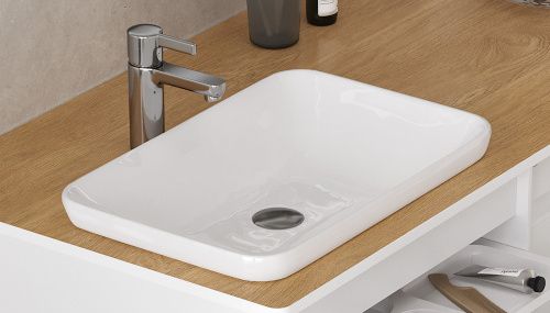 Раковина из фаянса Velvex E408D 52х34 полувстраиваемая цвет белый без отверстий под смеситель - фото 3