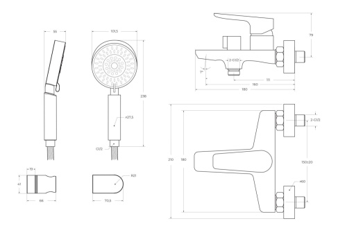 Смеситель BelBagno ANCONA ANCONA-VAS/DFS-CRM настенный хром - фото 2