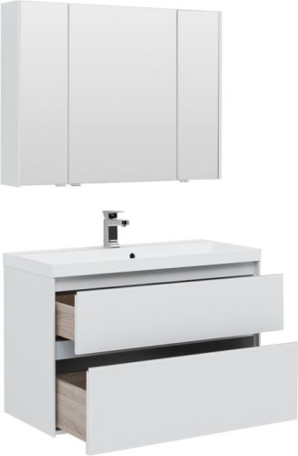 Комплект мебели: тумба с раковиной + зеркало-шкаф Aquanet Гласс 00240468 100x45x141 напольный/подвесной цвет белый - фото 2