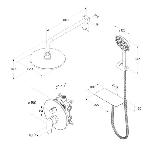 Душевая система Milardo Rora RORBL02M67 встраиваемая в стену цвет черный матовый - фото 4