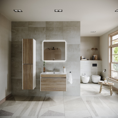 Тумба под раковину Sancos Smart SM80E 79х45х50 подвесная цвет дуб бардолино/белый - фото 3