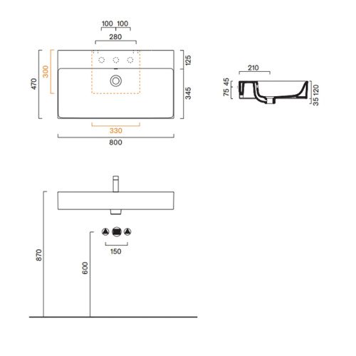 Раковина керамическая Catalano Premium 90 см 220801001 подвесная цвет белый 1 отверстие под смеситель - фото 2