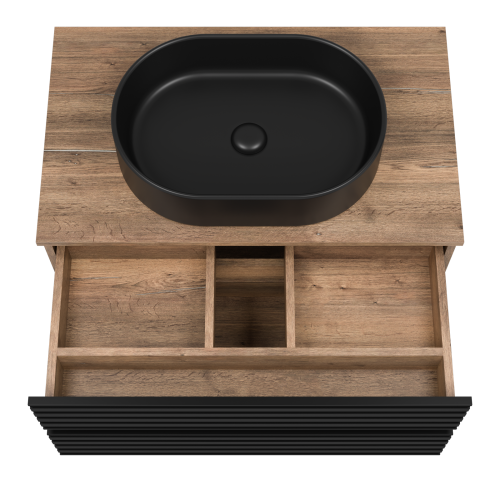 Тумба под раковину Brevita Dakota DAK-09080-19/02-2Я 80х48х43 подвесная цвет черный/коричневый - фото 5