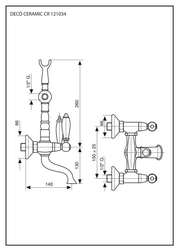 Смеситель для ванны Emmevi Deco Ceramic 121611/CR настенный хром - фото 2