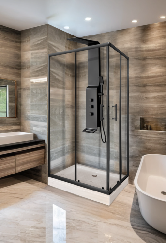 Душевой уголок Parly QZ71B N 100х70 стекло прозрачное профиль черный с поддоном