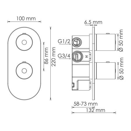 Смеситель для ванны и душа Wasserkraft Berkel 4800 4833 Thermo встраиваемый в стену хром с термостатом