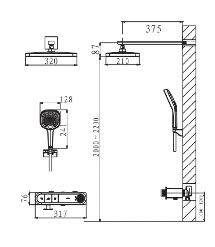 Душевая система Arrow ARQ13869CP встраиваемая в стену с термостатом - фото 2