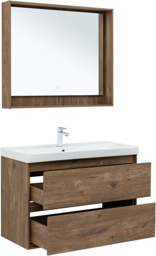 Тумба под раковину Aquanet Милан 00336380 100х45х64 подвесная цвет темное дерево - фото 4