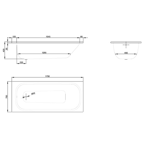 Ванна стальная Bette Form 2949-000 AD PLUS AR 175х75 встраиваемая прямоугольная без ножек - фото 2