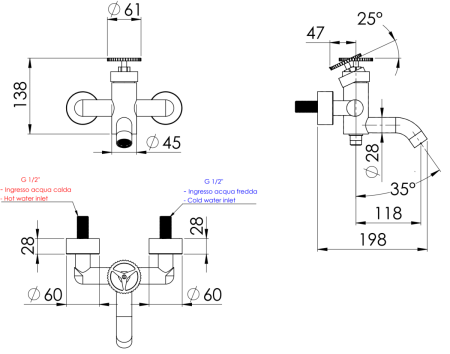 Смеситель для ванны Remer Chrono CH05 настенный хром
