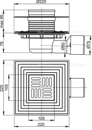 Душевой трап Alcadrain APV3344 20х20 хром