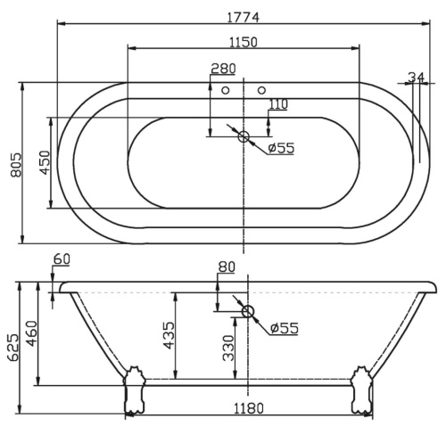 Ванна акриловая BelBagno BB21 177х81 отдельностоящая овальная без ножек - фото 3