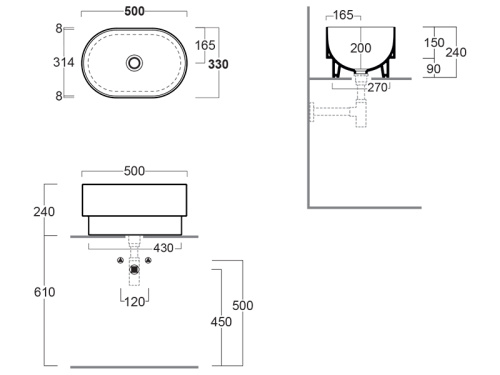 Раковина из санфаянса Simas PO 04 50х33 полувстраиваемая цвет белый глянцевый - фото 3