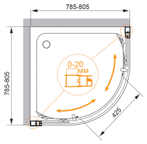 Душевой уголок Cezares MOMENTO MOMENTO-R-2-80-C-Cr 80х80 стекло прозрачное профиль хром глянцевый без поддона - фото 4