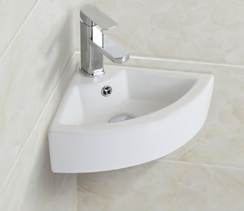 Раковина из санфаянса CeramaLux 9067B 33х33 подвесная цвет белый 1 отверстие под смеситель - фото 2