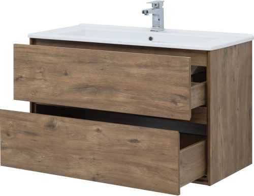 Тумба под раковину Aquanet Милан 00339971 106х46х66 подвесная цвет темное дерево - фото 5