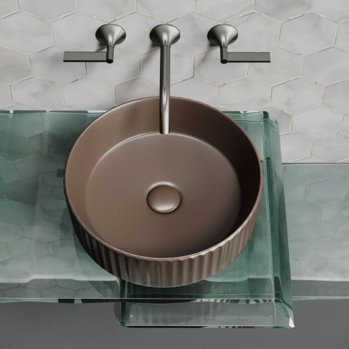 Раковина из сантехнического фарфора Ceramica Nova ELEMENT CN6057MDB 40х40 накладная цвет коричневый без отверстий под смеситель - фото 5