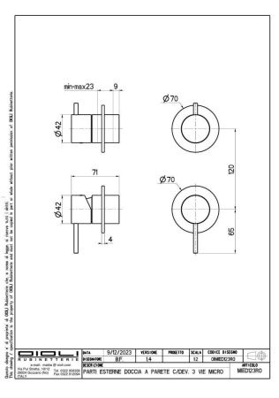 Смеситель Oioli Micro MIED123RO/C47 встраиваемый в стену золото