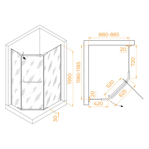 Душевой уголок RGW Passage 35089192-14 90х120 стекло прозрачное профиль черный без поддона - фото 2