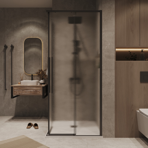 Душевая дверь Grossman Galaxy 1/2.K33.01.10.21.02 100х195 стекло текстурное профиль черный матовый - фото 5