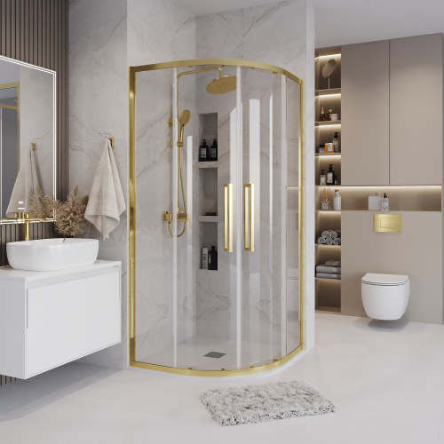 Душевой уголок Grossman Cosmo 301.K33.02.9090.32.00 90х90 стекло прозрачное профиль золото матовое без поддона - фото 5