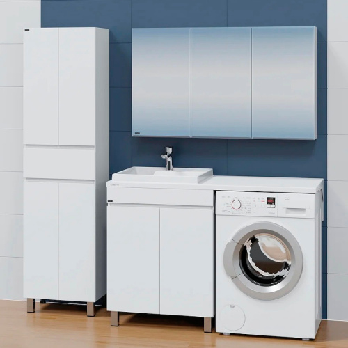 Раковина из искусственного камня СанТа Юпитер 900135 130х50 над стиральной машиной цвет белый 1 отверстие под смеситель - фото 5