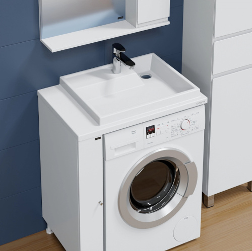 Раковина из искусственного камня СанТа Юпитер 900138 75х50 над стиральной машиной цвет белый 1 отверстие под смеситель - фото 4