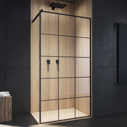 Душевой уголок Cerutti SPA MUZA T100 100х100 стекло прозрачное с рисунком профиль черный без поддона