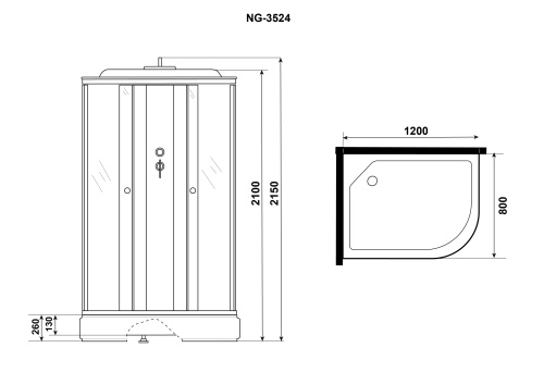 Душевая кабина Niagara Eco E120/80/26L/TN 120х80 асимметричная с крышей ориентация левая - фото 4