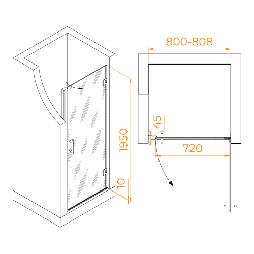 Душевая дверь RGW Hotel 350601108-14 80х195 стекло прозрачное профиль черный - фото 5