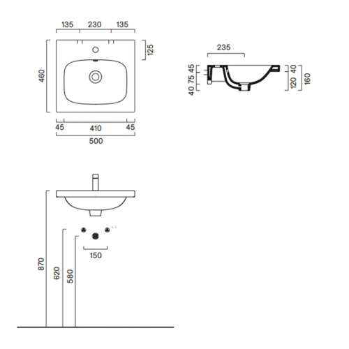 Раковина керамическая Catalano Alvea 50 см 620500001 подвесная цвет белый без отверстий под смеситель - фото 2