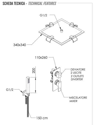 Душевая система Remer Absolute AU92S02EFS34 встраиваемая в стену - фото 2
