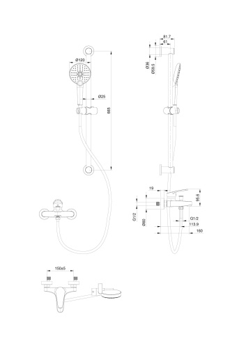 Душевой гарнитур со смесителем Wonzon & Woghand WW-C2501-MB настенный черный - фото 2