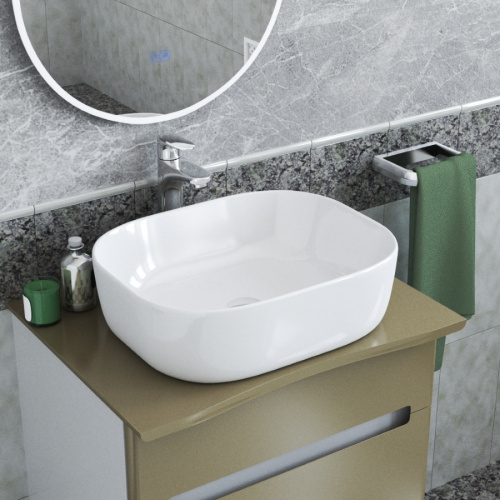 Раковина из сантехнического фарфора Teymi Solli T50204 49х40 накладная цвет белый без отверстий под смеситель - фото 4