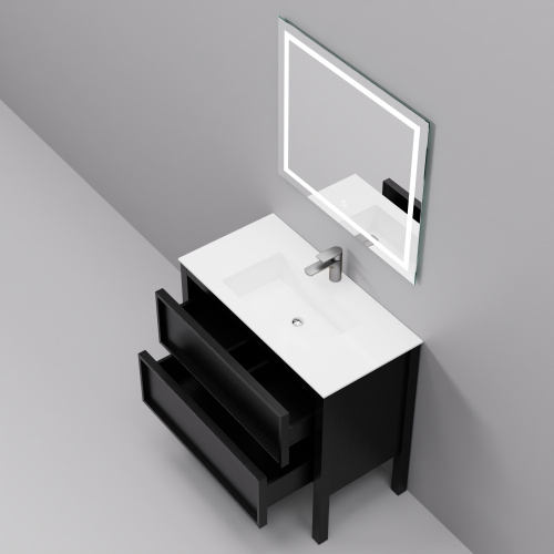 Тумба с раковиной+зеркало Art Decco Elisa (Элиса) AES09F78S1MF 90x45x85 напольная цвет черный дуб - фото 4
