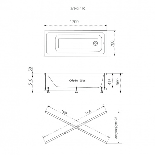 Ванна акриловая Тритон Элис Щ0000066028 170х70 пристенная прямоугольная без ножек и каркаса - фото 4