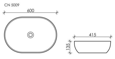 Раковина из сантехнического фарфора Ceramica Nova ELEMENT CN5009 60х40 накладная цвет белый без отверстий под смеситель