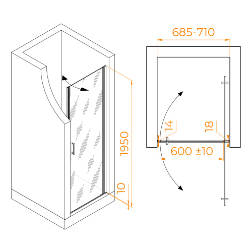 Душевая дверь RGW Leipzig 351200307-110 70х195 стекло прозрачное профиль сатин - фото 2
