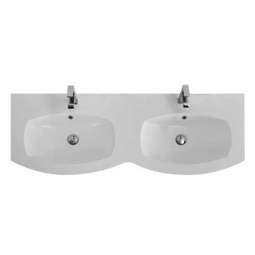 Раковина из искусственного камня Cezares 50156 138х52 подвесная цвет белый 2 отверстия под смеситель - фото 2