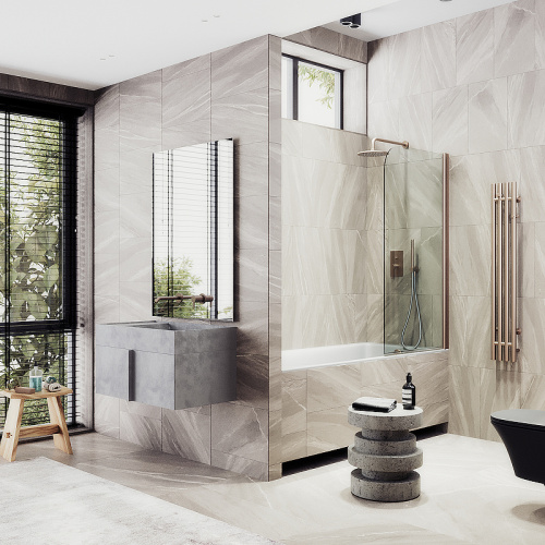 Душевая шторка на ванну Maybah Glass MGV-597-2 50х140 стекло прозрачное профиль бронза ориентация универсальная - фото 2