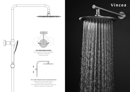 Душевая стойка Vincea Esse VSFS-1E0TCH настенная цвет хром с термостатом - фото 5