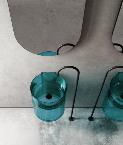 Раковина из полиэфирной смолы Abber KRISTALL AT2704Aquamarin 42х42 подвесная цвет бирюзовый без отверстий под смеситель - фото 3