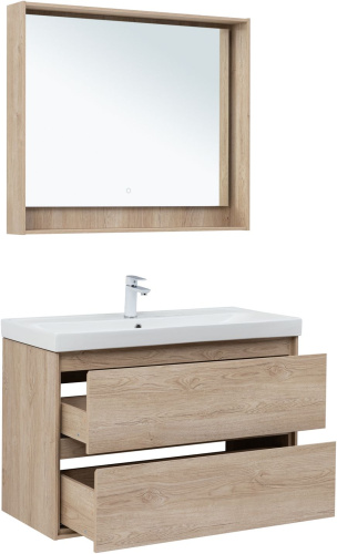 Тумба под раковину Aquanet Милан 00336385 100х45х64 подвесная цвет светлое дерево - фото 4